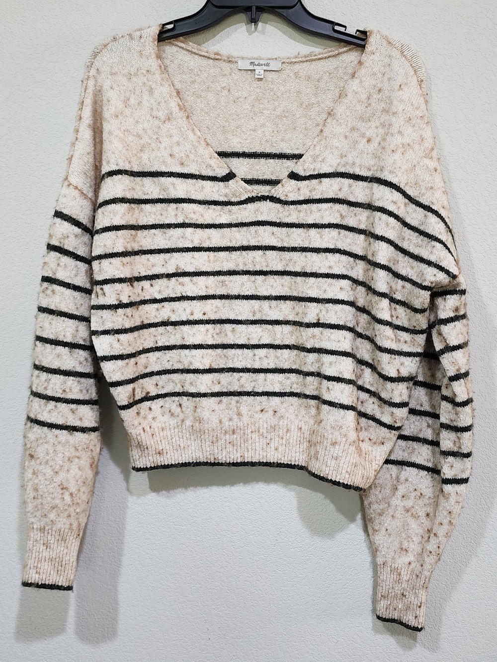 Madewell Cream Stripe V-Neck Cozy Oversize Sweater Size M